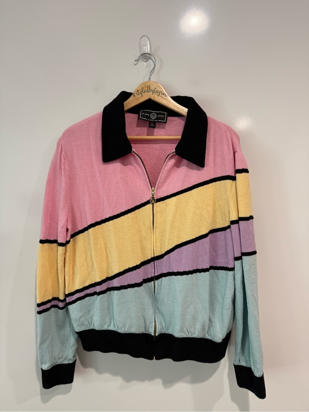 St. John Sport Vintage Pastel Zip Sweater Track Jacket